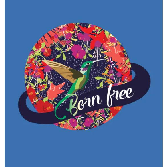 "Born free" feliratos kolibri virágokkal kereknyakú női póló