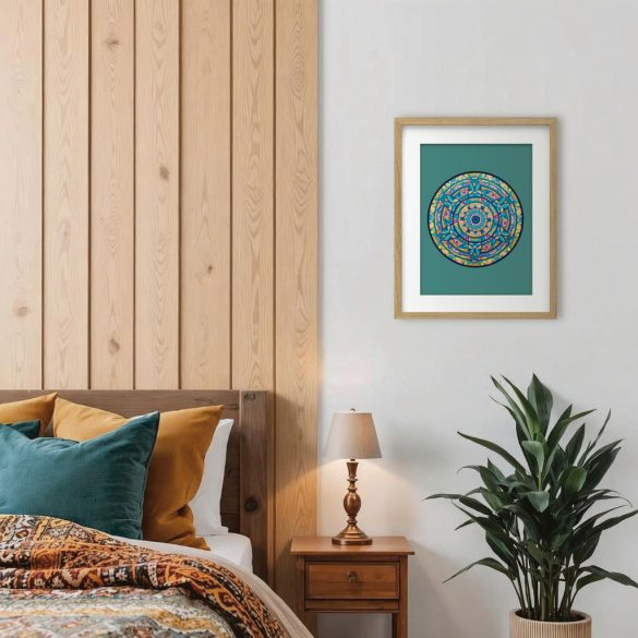 Hat levelű mandala zöld háttérrel egyedi műalkotás nyomat falikép