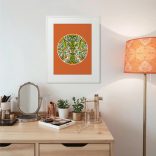 "Nyár" mandala terrakotta narancs háttérrel egyedi műalkotás nyomat falikép