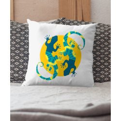 Sárga-kék gekkós díszpárna, huzattal