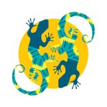 Sárga-kék gekkós díszpárna, huzattal