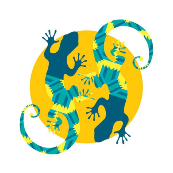 Sárga-kék gekkós díszpárna, huzattal